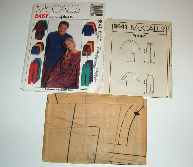 McCall’s 9641 Sewing Pattern Unisex PJs & Nightshirt  Sizes XL (1998)