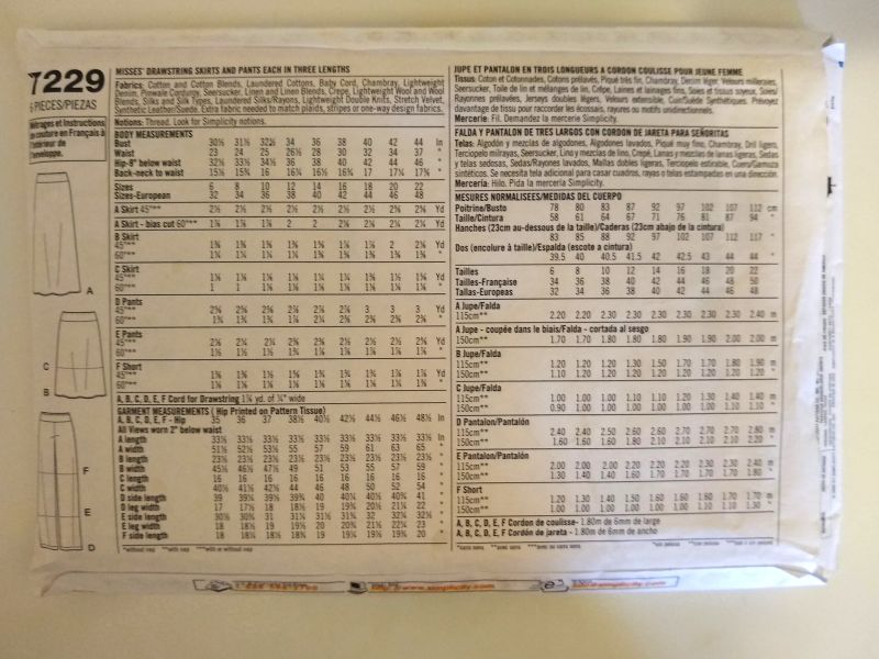 Simplicity 7229 Sewing Pattern (Sizes 14–22) Misses 1-Hour Drawstring Skirts & Pants in Three Lengths