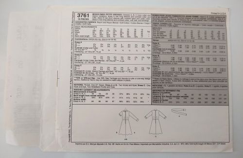 McCall’s 3761 Misses Dress Pattern (Sz 12–18, 2002)