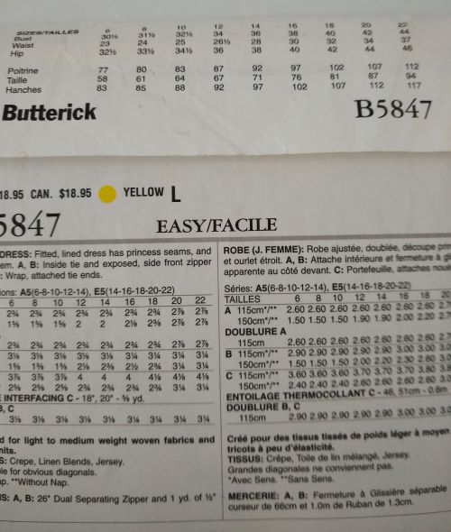 Butterick B5847 Misses Fitted Dress Pattern (Sz 14–22, 2012)