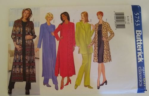 Butterick 5753 Sewing Pattern Misses Jacket, Duster, Dress, Top & Pants (Sizes 8–12)
