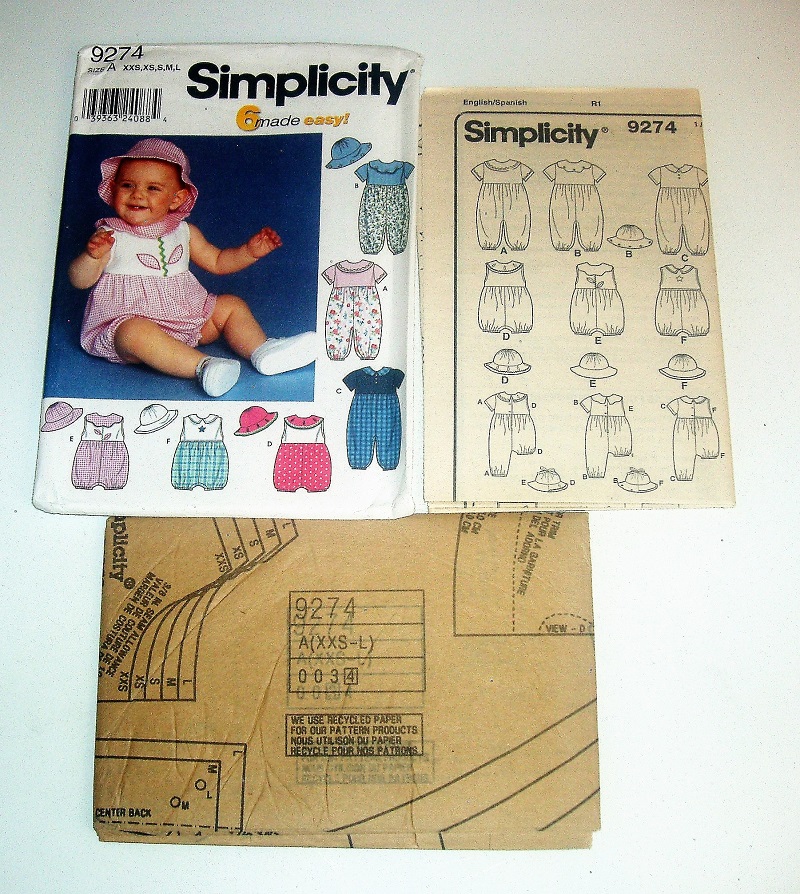 Simplicity 9274 Baby Rompers & Hat Sewing Pattern (Sizes XXS–L)