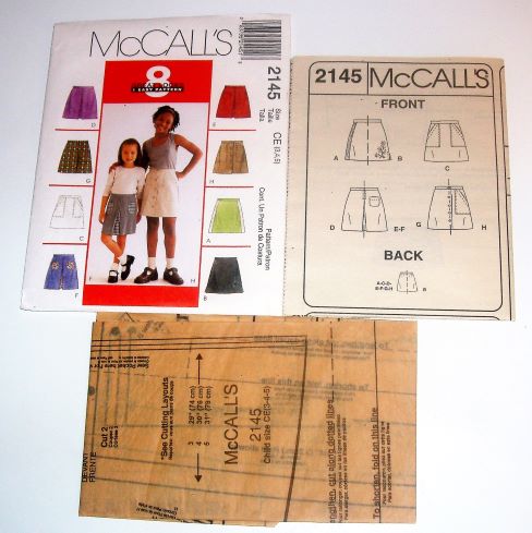 McCall’s 2145 Sewing Pattern 8 Great Looks, One Easy Pattern Girl’s Skirt Variations Sizes 3–5