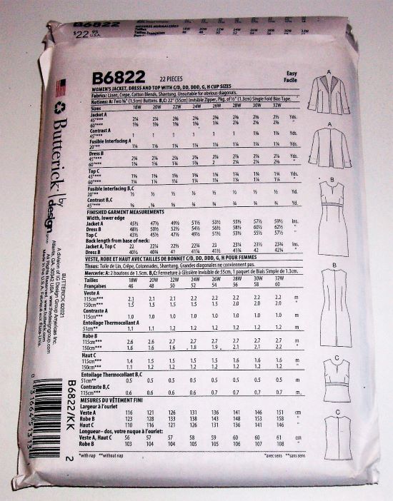 Butterick B6822 Plus‑Size Jacket & Empire Dress Pattern (26W–32W)