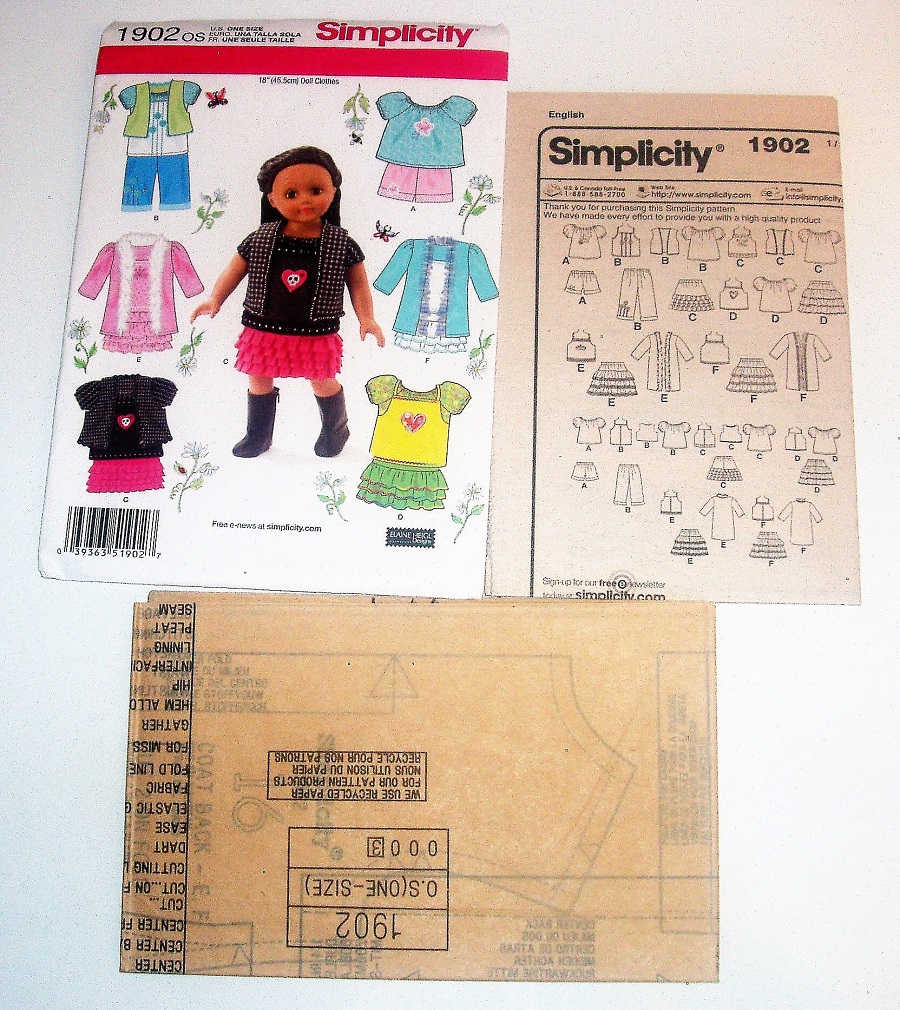 Simplicity 1902 Doll Clothes Sewing Pattern 18" Doll Wardrobe (Blouse, Pants, Vest, Coat, Camisole, Shorts)