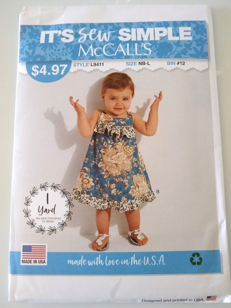 McCall’s L9411 It’s Sew Simple Baby Dress Panties Romper Sewing Pattern Sz NB-L