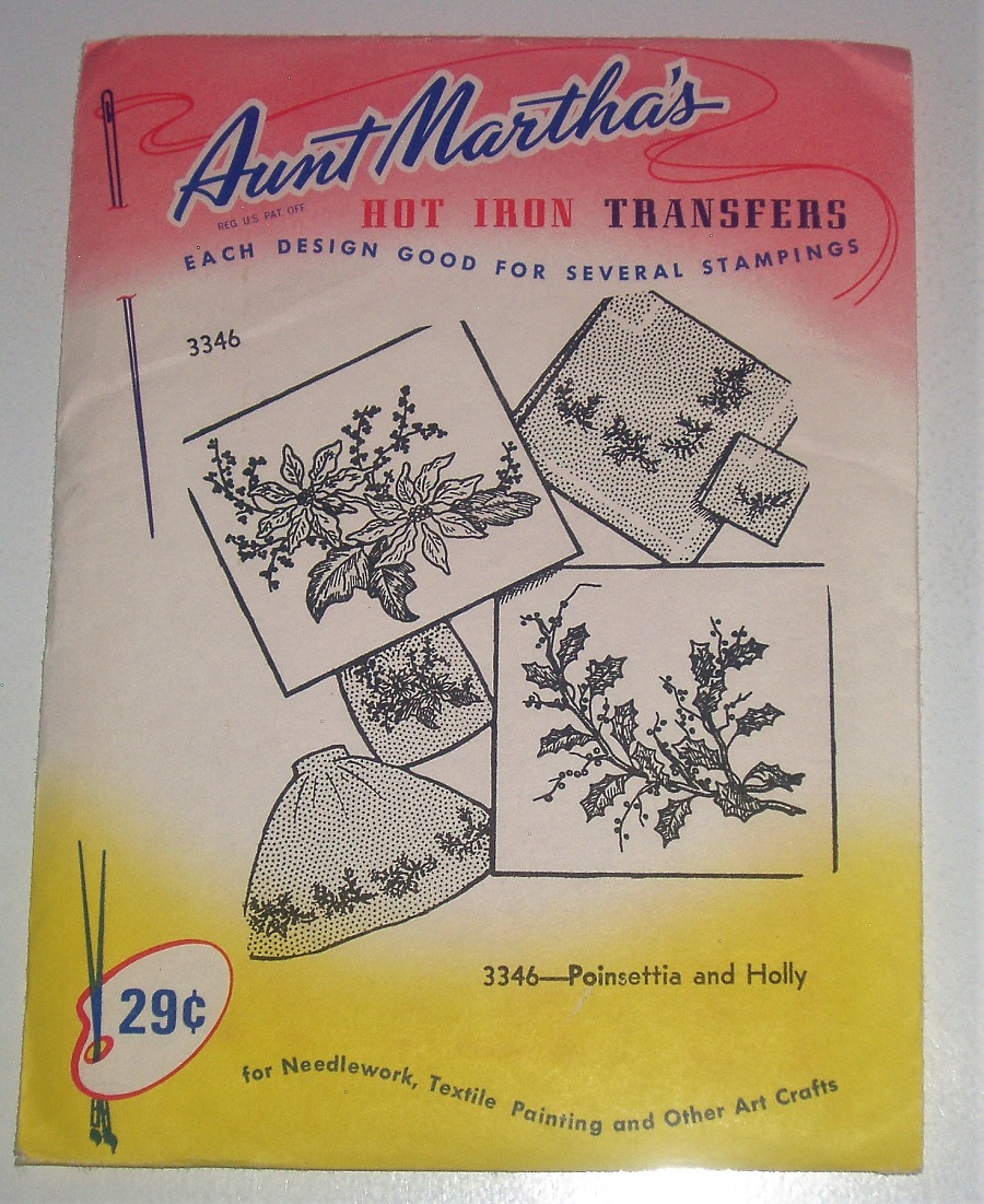 Aunt Martha’s Hot Iron Transfers Set Poinsettias, Mr. & Mrs. Floral, Dish Motifs, Three Pigs Quilt