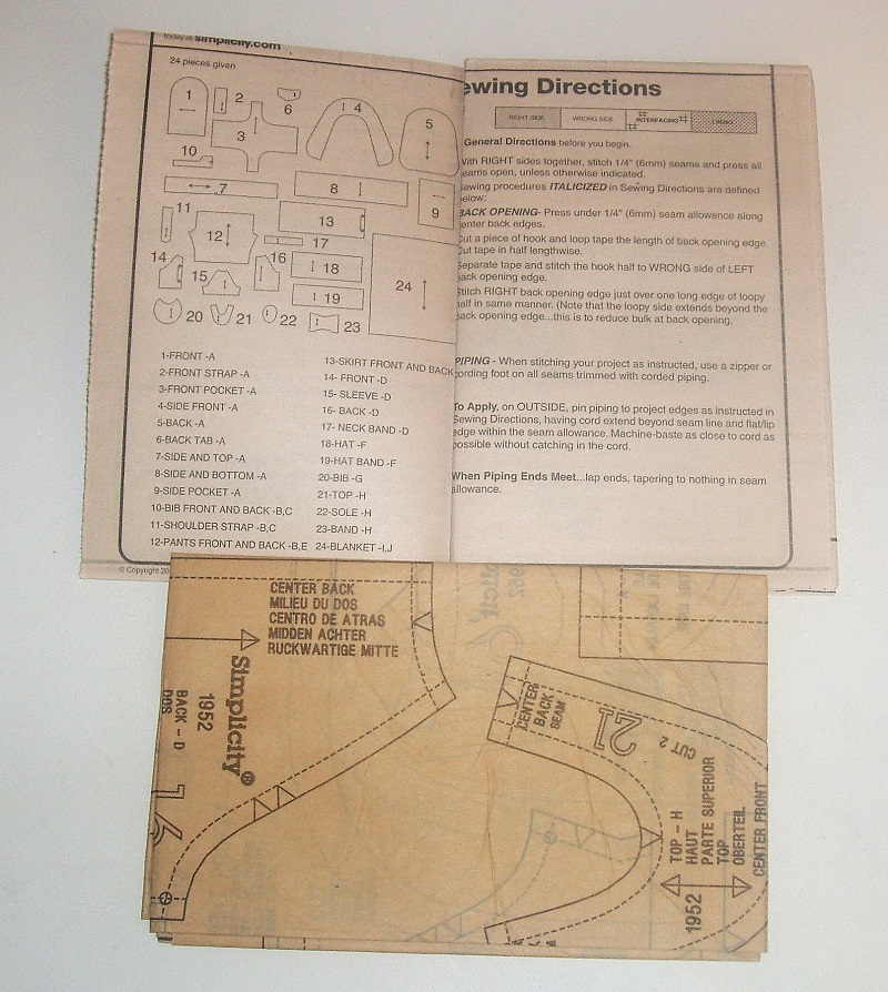 Simplicity 1952 15" Doll Clothes Craft Sewing Pattern Pants Top Jumper Booties Carrier