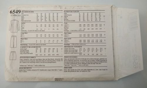 New Look 6549 Misses Jacket & Skirt Pattern Sizes 8-18