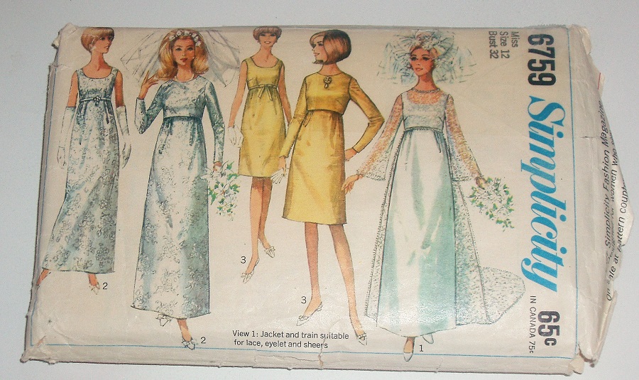 Vintage Simplicity 6759 Sewing Pattern Misses Wedding/Formal Dress Sz 12 Bust 32"
