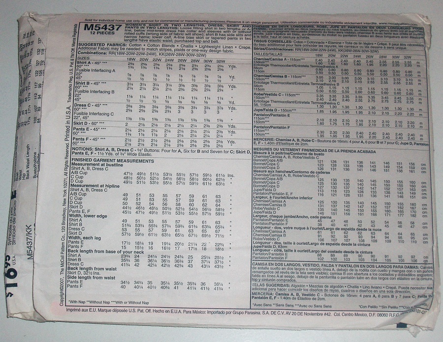 McCall's M5437 Sewing Pattern Women's Plus Size Basic Wardrobe Essentials Sz 26W=32W