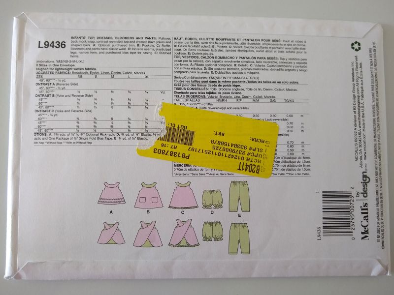 McCall's It's Sew Simple Baby Summer Dress& Panties Sewing Pattern Sz NB-XL