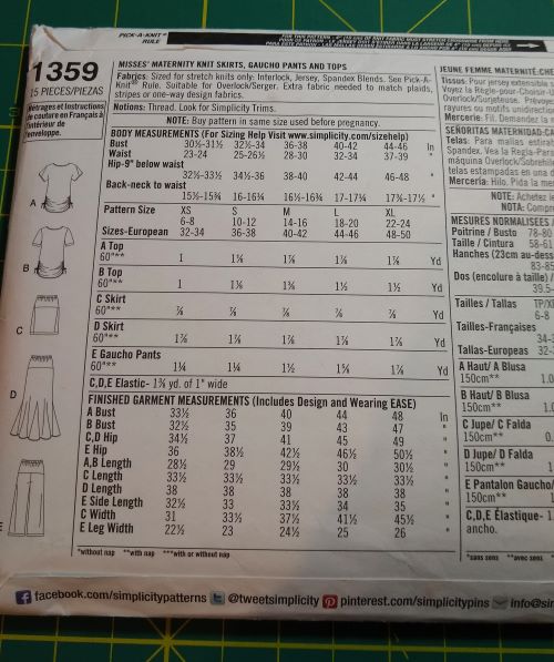 Simplicity 1359 Maternity Sewing Pattern Tops, Skirts & Gauchos (XS–XL)
