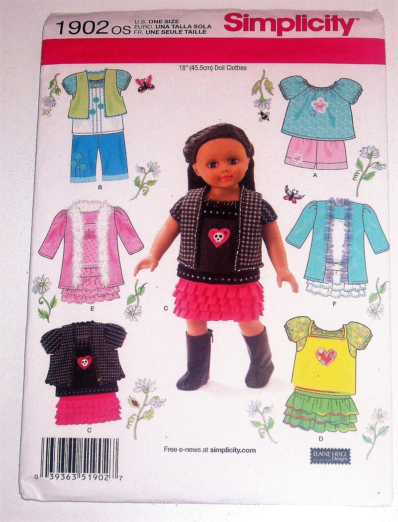 Simplicity 1902 Doll Clothes Sewing Pattern 18" Doll Wardrobe (Blouse, Pants, Vest, Coat, Camisole, Shorts)