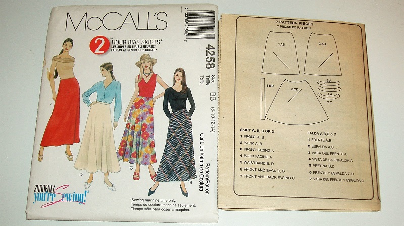 McCall’s 4258 Sewing Pattern Misses/MP 2-Hour Bias Skirts Sz 8-14 Above Ankle Length