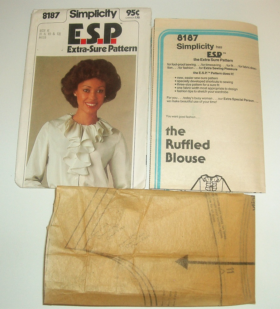 Vintage 1977 Simplicity 8187 ESP Misses’ Ruffle Blouse Sewing Pattern Sizes 8–12