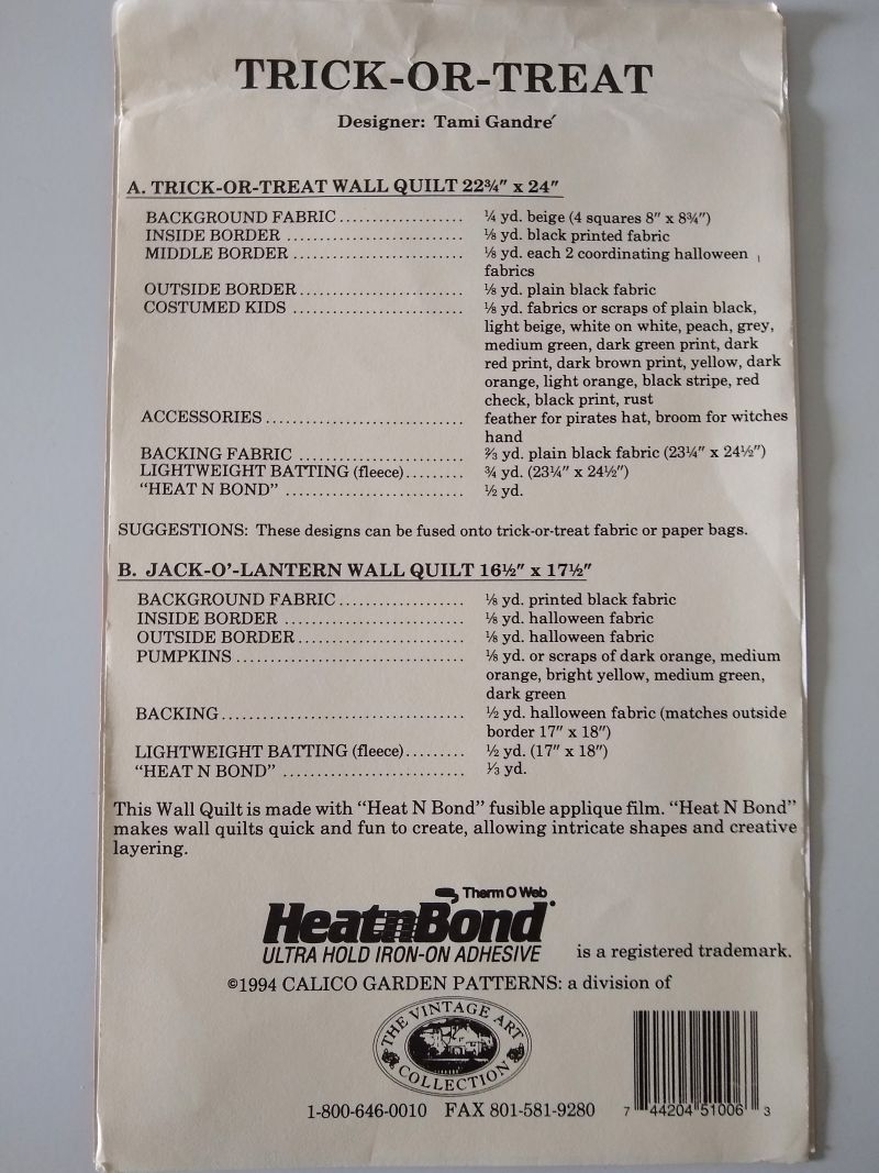 Calico Garden Trick or Treat & Jack-o-Lantern Wall Quilt Applique Pattern – Ghost, Witch, Pirate, Pumpkin Designs