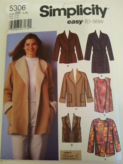 Simplicity 5306 Misses’ Coats, Jackets & Vests Pattern Fall/Winter Layering Must-Have