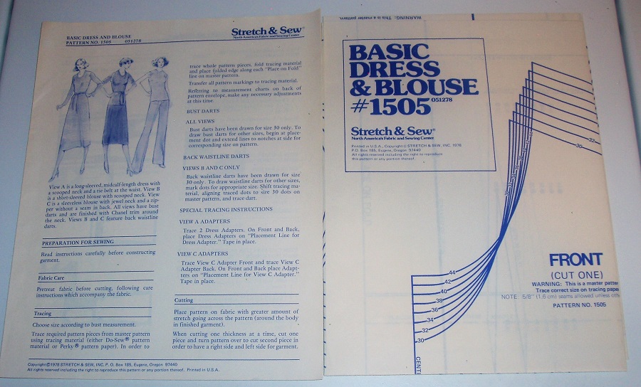 Vintage Stretch & Sew 1505 Misses Basic Knit Dress & Blouse Sewing Pattern Bust 30"-44"