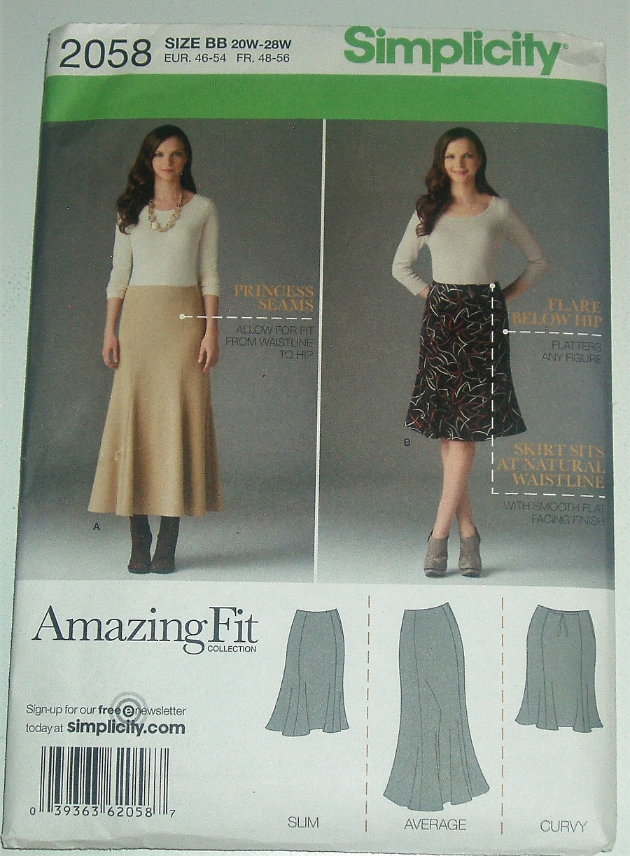Simplicity 2058 Plus Size Skirt Sewing Pattern – Sizes 20W-28W