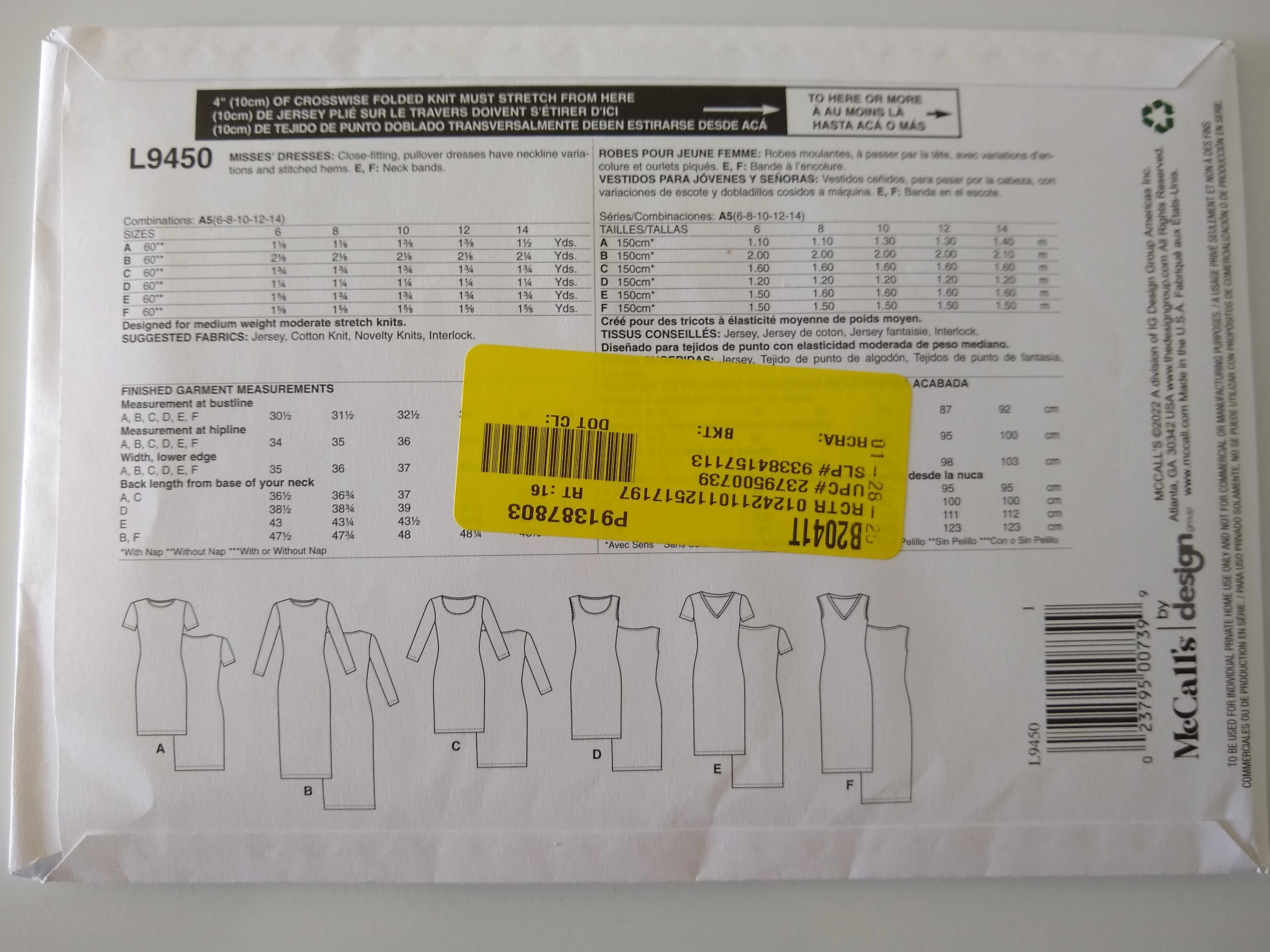 McCall’s L9450 It’s Sew Simple Misses Knit Dress Sewing Pattern – Sizes 6–14