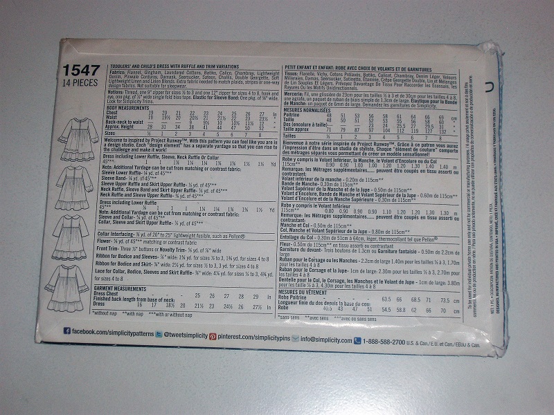 Simplicity 1547 Project Runway Toddler/Child Dress Sewing Pattern (Sizes ½–3)