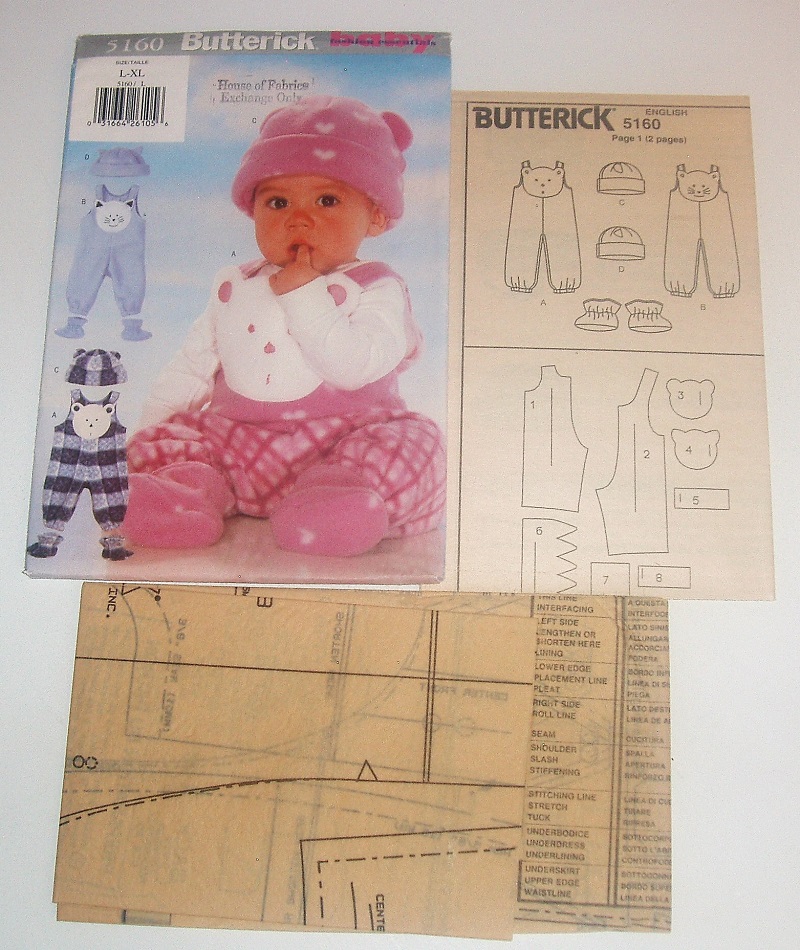 Butterick 5160 Infant’s Jumpsuit, Hat & Booties Sewing Pattern – Sizes L–XL – 1997