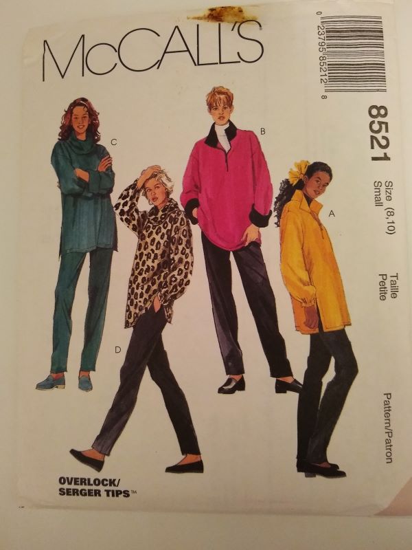 McCall's 8521 Misses Knit Pullover Tops & Pants Sewing Pattern (1996)