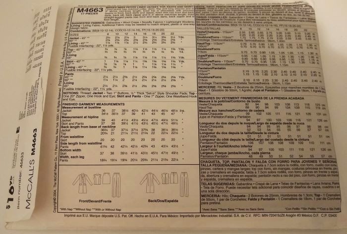 McCall’s M4663 Sewing Pattern Misses/Misses Petite Lined Jacket, Top, Pants & Skirt Sizes 16–22
