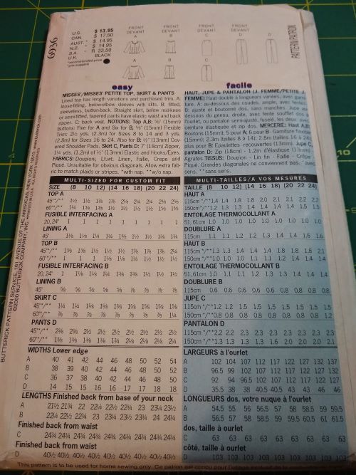 Butterick 6936 David Warren Misses/Misses Petite Top, Skirt & Pants Pattern (Sizes 14–18)