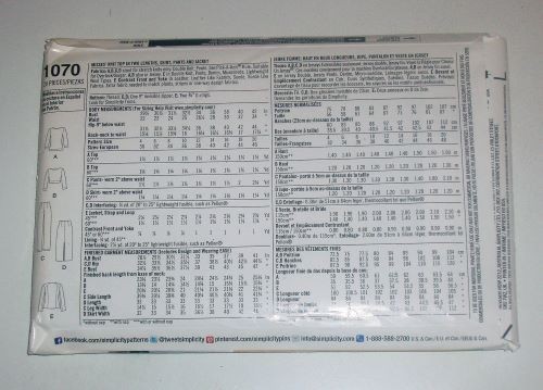 Simplicity 1070 Misses Knit Top Skirt Pants Jacket Sewing Pattern Sizes 12-20