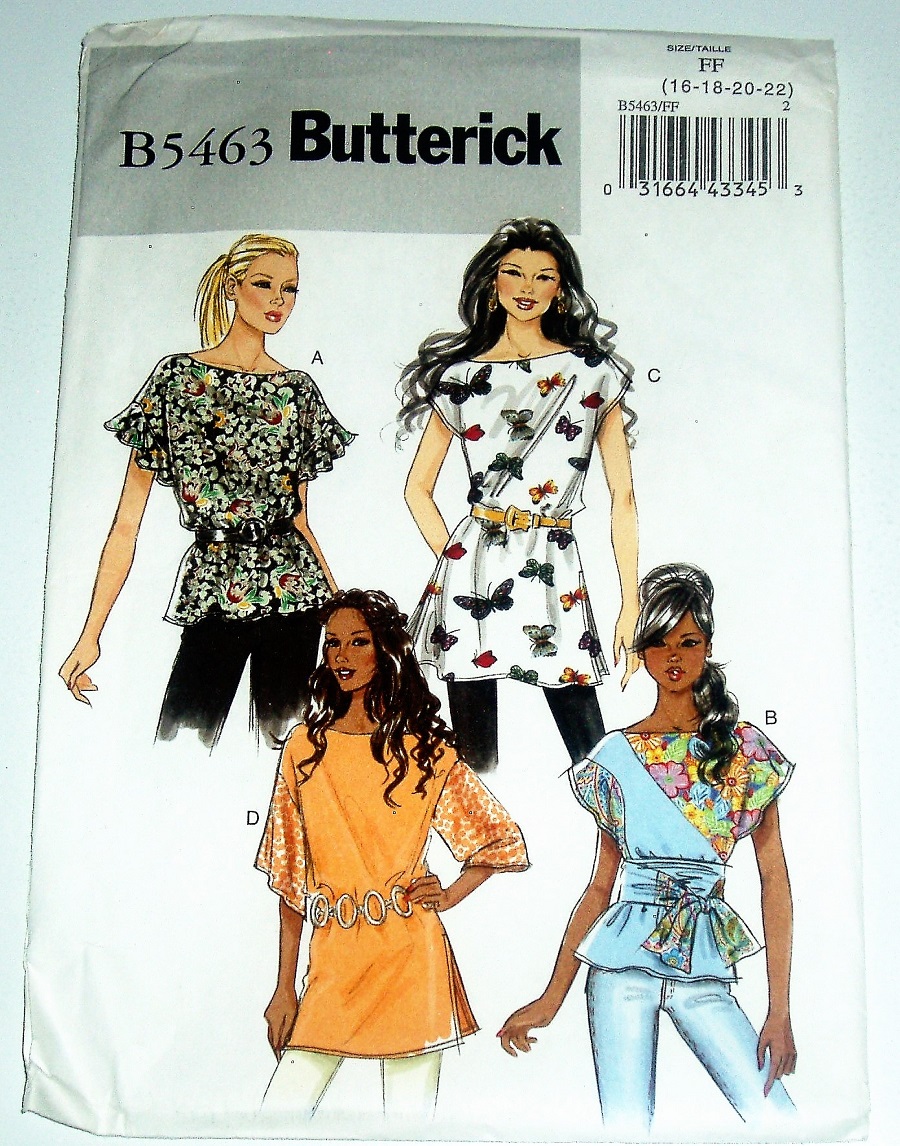 Butterick B5463 Misses Pullover Tops and Tunics with Sleeve Variations Sizes 16 to 22