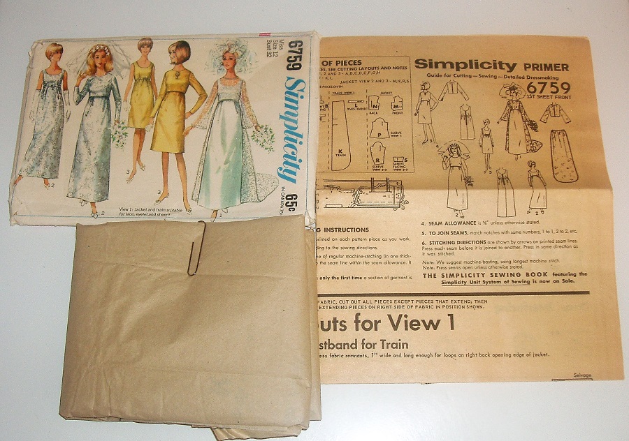 Vintage Simplicity 6759 Sewing Pattern Misses Wedding/Formal Dress Sz 12 Bust 32"