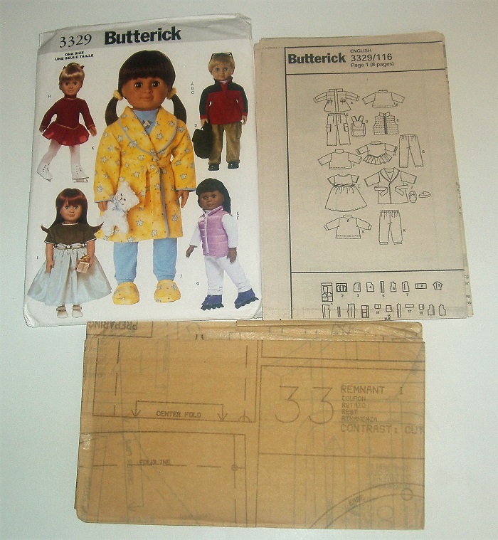 Butterick 3329 18" Doll Clothes Sewing Pattern Pajamas, Dresses, Robe, Skating Outfit & More