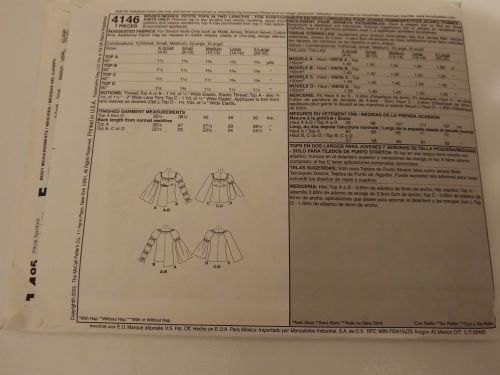 McCall’s 4146 Misses Stretch Knit Tops Sewing Pattern Sizes L-XL (2003)