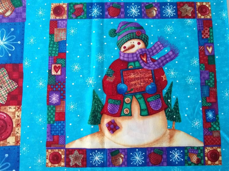 Christmas Throw Pillow Panel – Santa & Snowman Variations – Set of 4 Panels – 14" x 14"