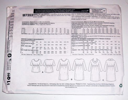 McCall’s M7353 Sewing Pattern Misses Loose-Fitting Pullover Top & Dresses (Sizes 6–14)