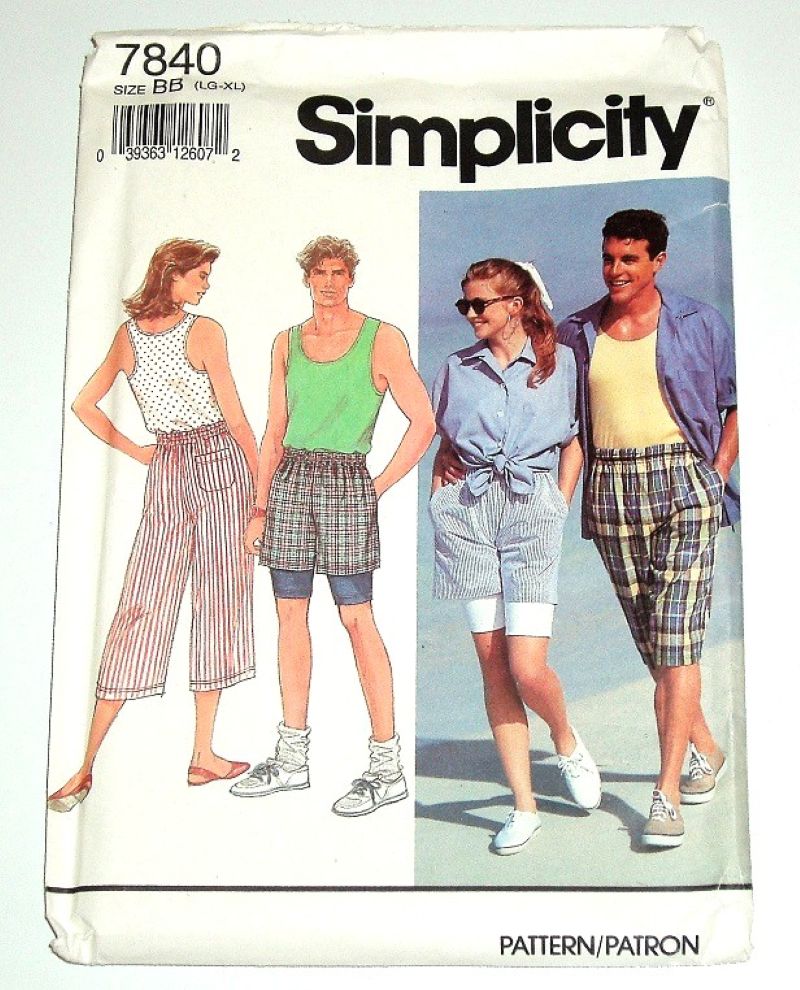 Simplicity 7840 Unisex Shorts, Bicycle Shorts, Tank Top & Shirt Sewing Pattern Sizes L–XL
