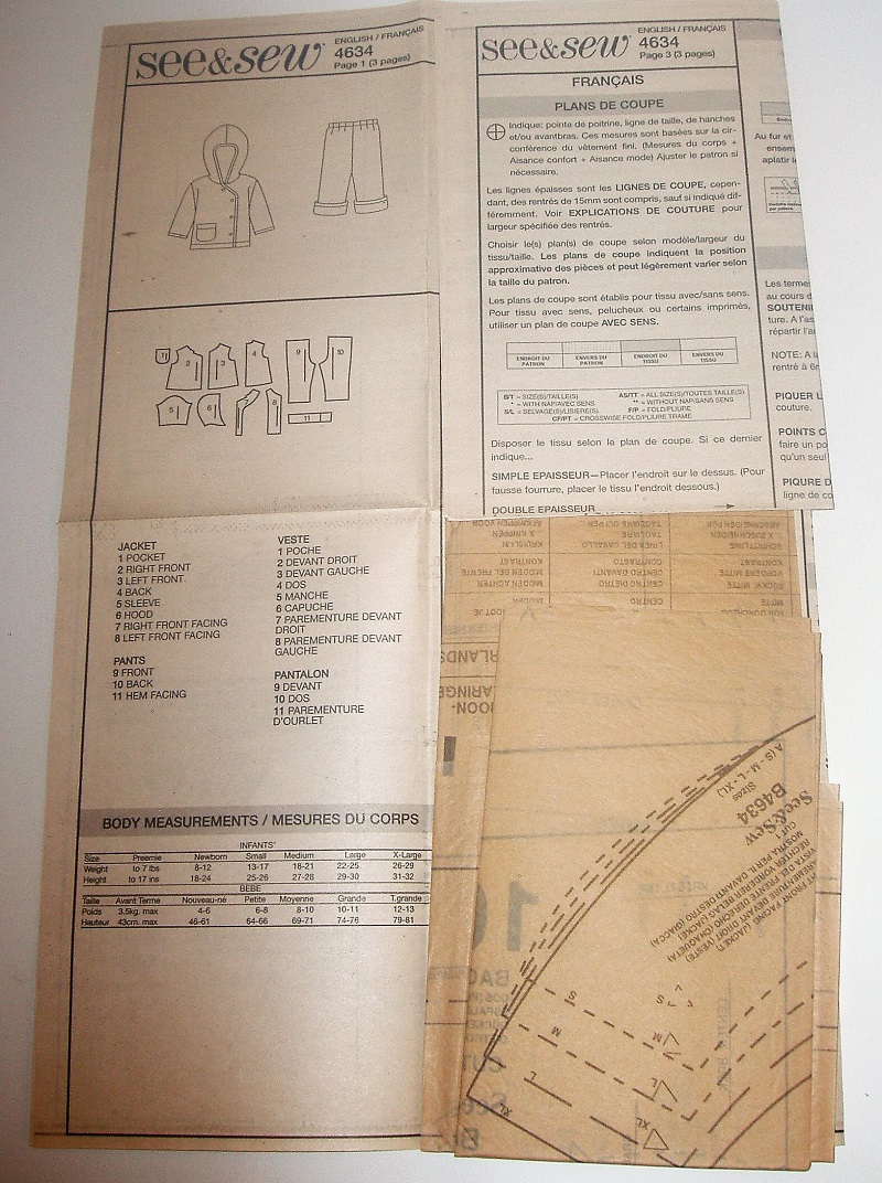 Butterick See & Sew B4634 Infant Fleece Jacket & Pants Sewing Pattern Sizes S–XL