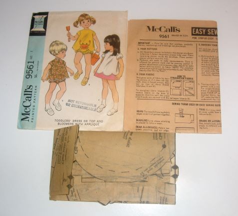 Vintage 1968 McCall’s 9561 Toddler’s Lined Dress, Top & Bloomers Size 1