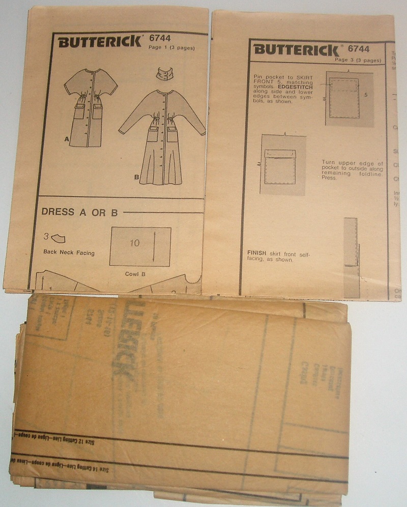 Vintage Butterick 6744 Misses Button-Front Dress Pattern Sz 12-16
