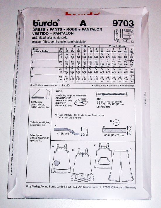 Burda 9703 Girl’s Summer Wardrobe Sewing Pattern Sizes 3–8