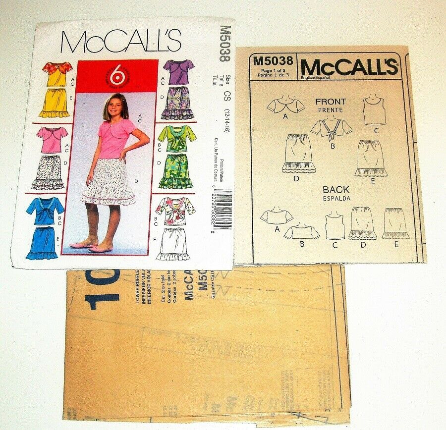 McCall's M5038 Girls' Dress and Top Sewing Pattern Sz 12-16