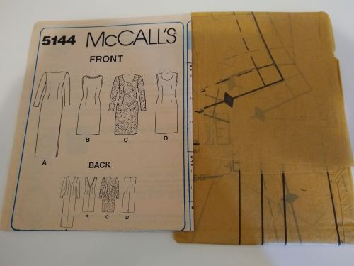 McCall’s 5144 Easy Sewing Pattern – Size 6 – Misses Dresses with Neckline Variations – 1990