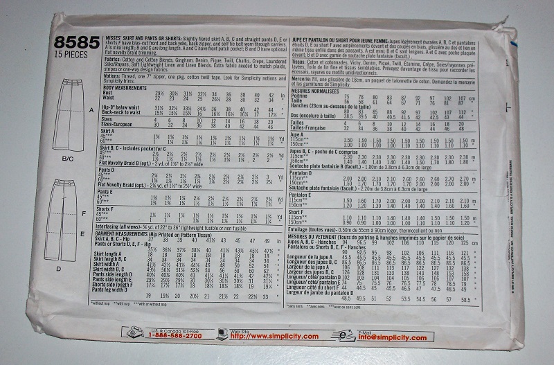 Simplicity 8585 Misses Skirt, Pants & Shorts Sewing Pattern (Sizes 10–14)