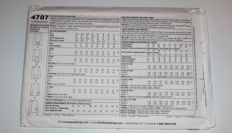 Simplicity 4787 Misses Skirt Sewing Pattern (Sizes 6–12)