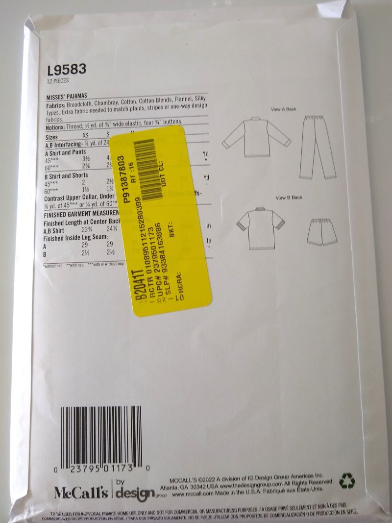 McCall’s L9583 It’s Sew Simple Misses Pajamas Sewing Pattern – Sizes XS–XL