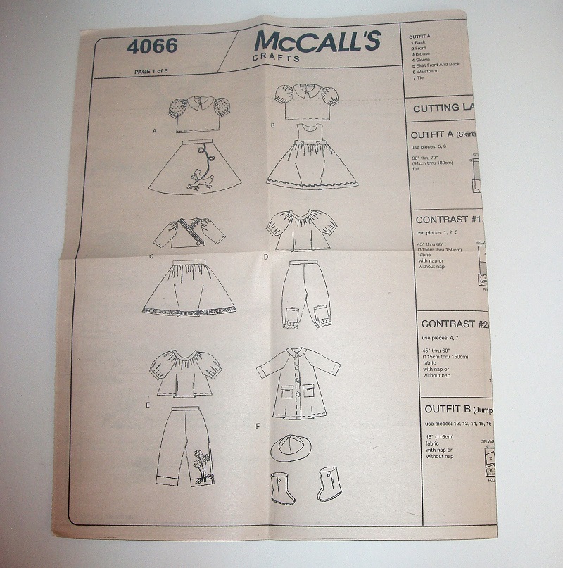 McCall’s 4066 Doll Clothes Wardrobe Sewing Pattern – 18" Dolls – 2003