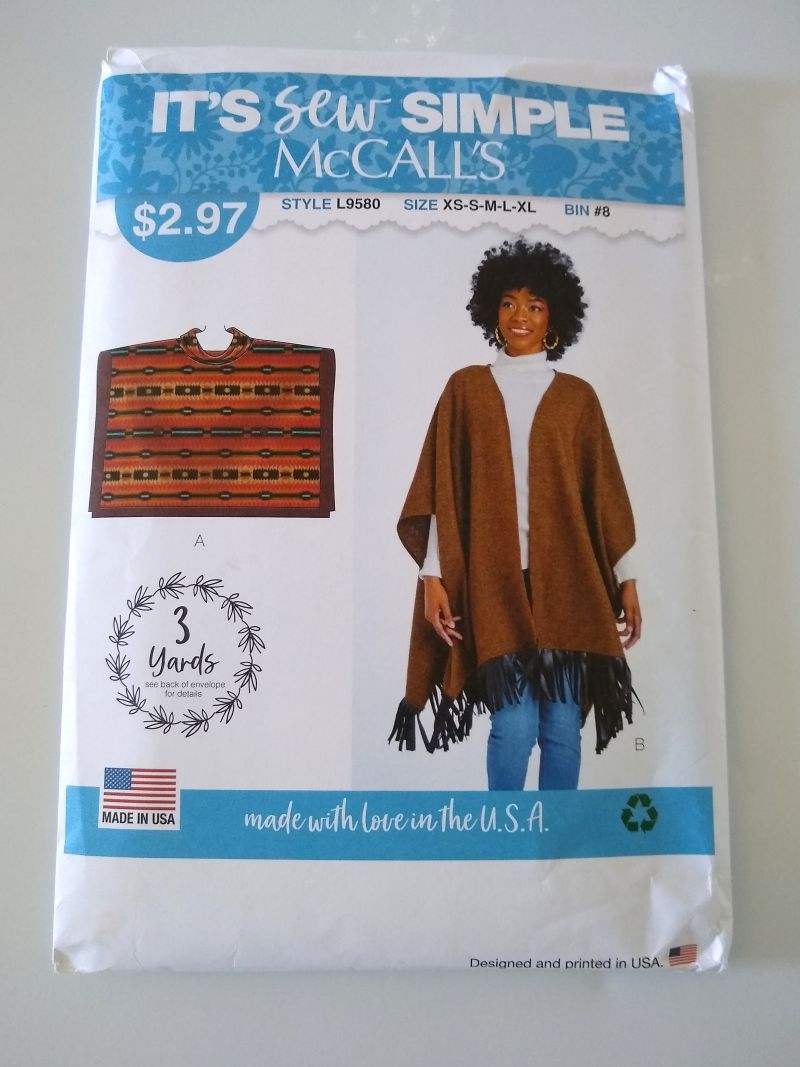 It's So Simple McCall's L9580 Sewing Pattern Misses Fall Ponchos Sizes XS-XL
