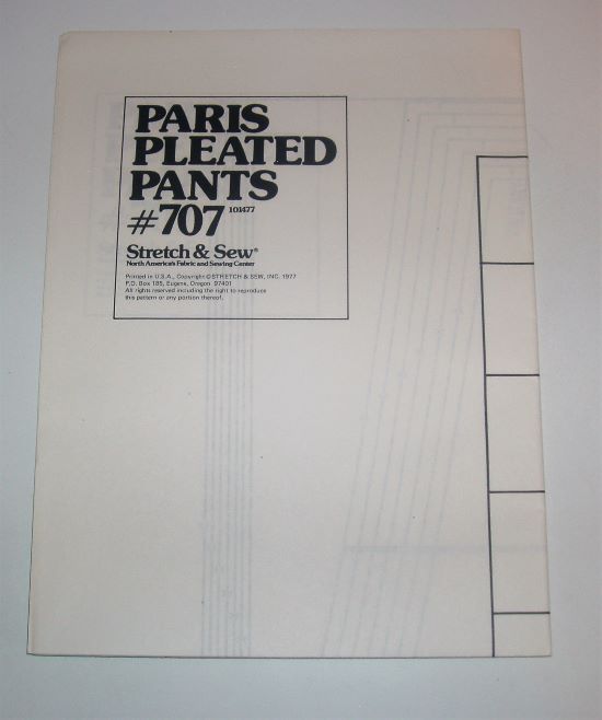 Vintage Stretch & Sew 707 Pleated Pants Sewing Pattern  Hip 32"-44" (Waist 22"-34 ½")